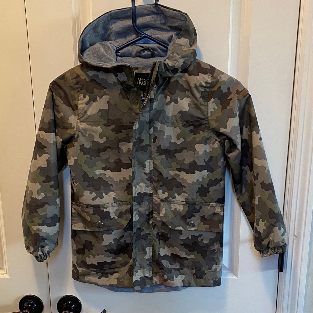 Kids Hooded Camo Raincoat  Green Camo